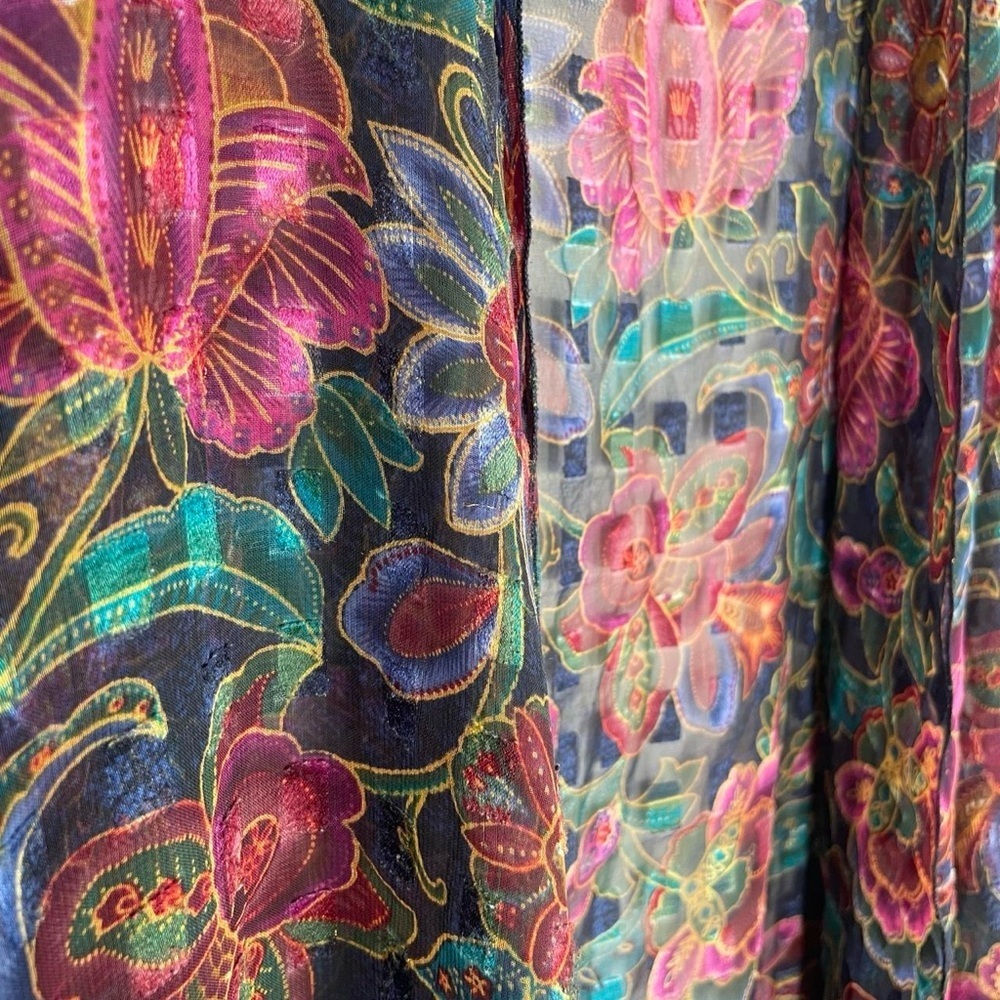 Sheer Floral Velvet Burnout Kimono Duster | Boho Open Front Layering Piece - Picture 3 of 6